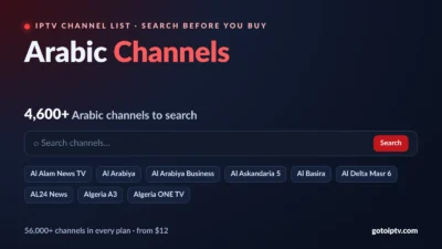 Arabic IPTV channels list with live search