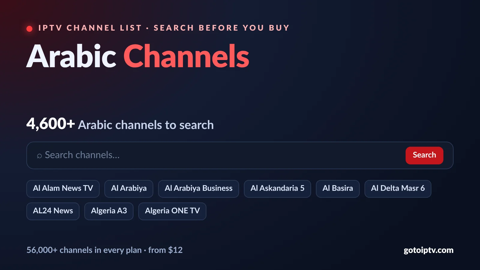 Arabic IPTV channels list with live search by country