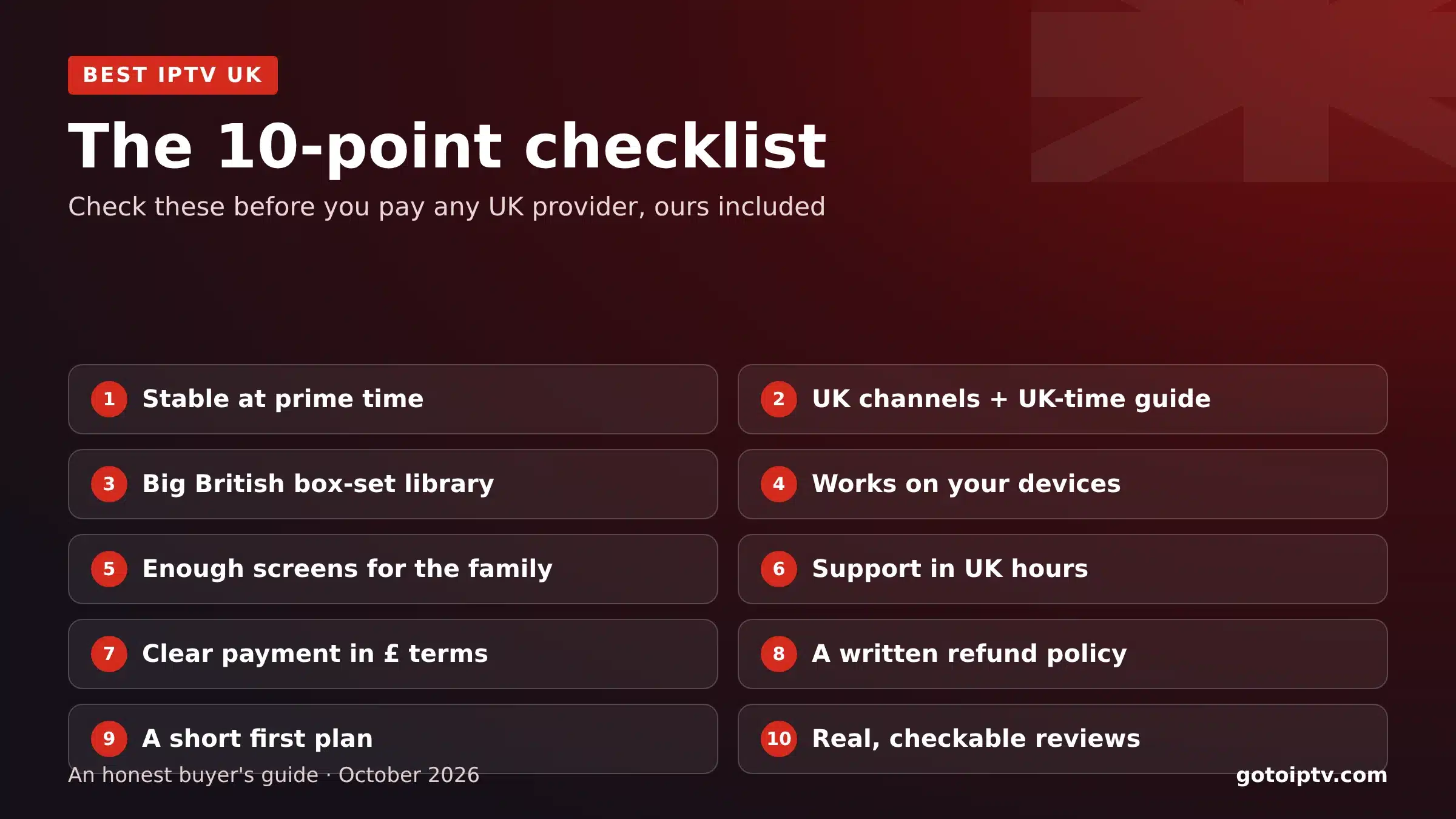 Best IPTV UK 10-point checklist for choosing a UK provider