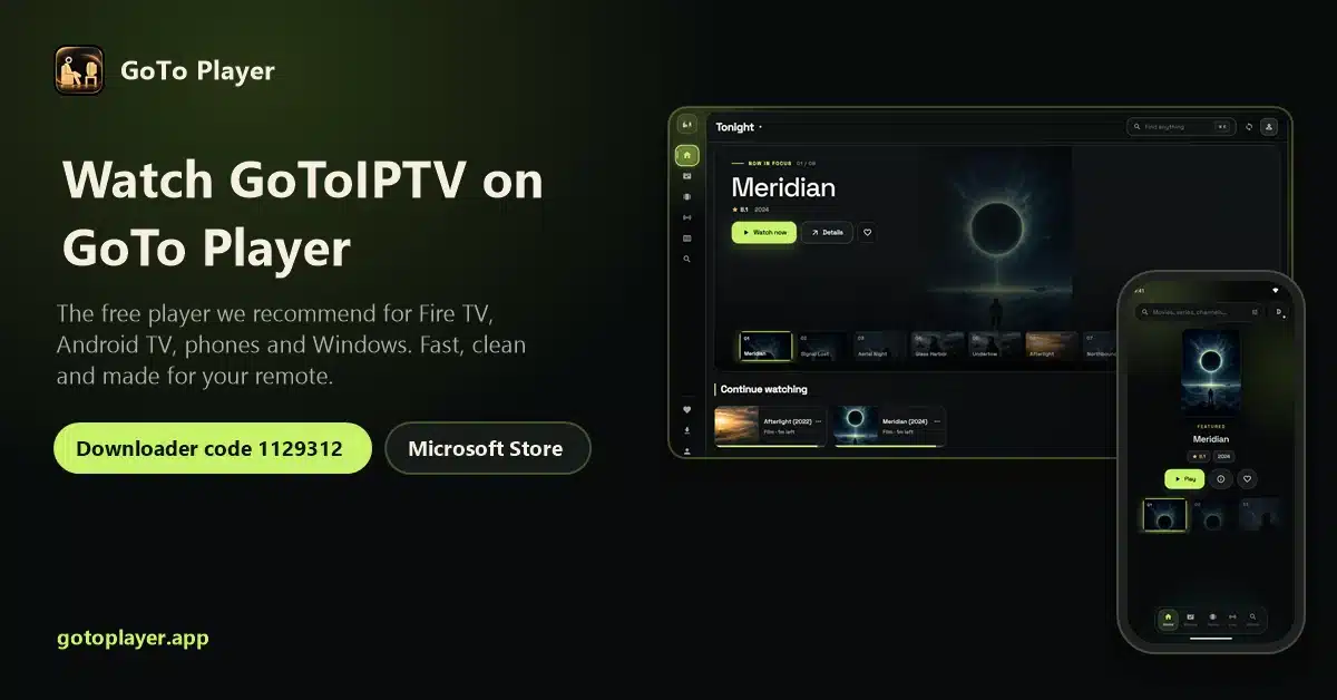 Firestick Downloader codes: install GoTo Player with code 1129312