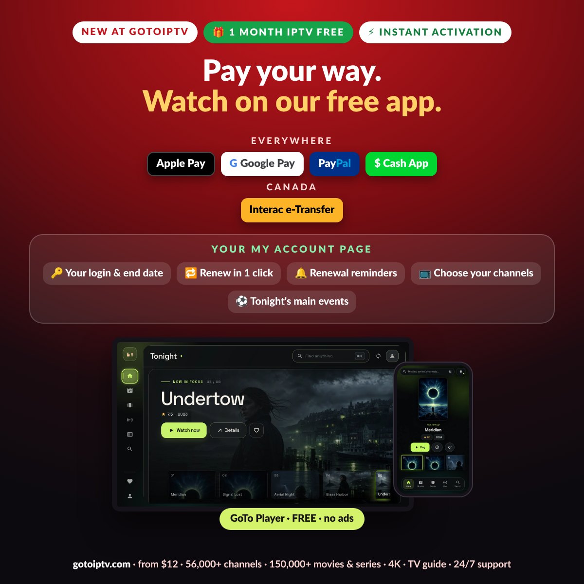 Extend your IPTV subscription: 1 month free, instant activation and your My Account page
