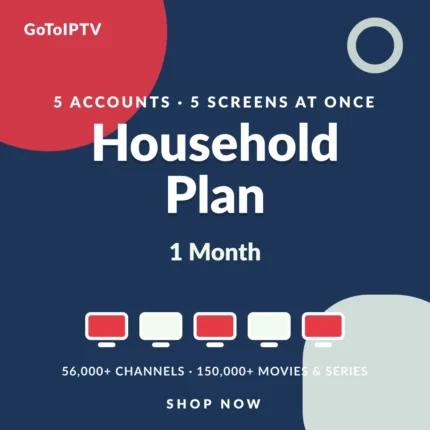 IPTV 1 Month Subscription 5 Lines – Household Plan