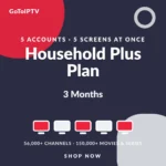 IPTV 3 Months Subscription – 5 Lines Household Plus Plan for 5 devices