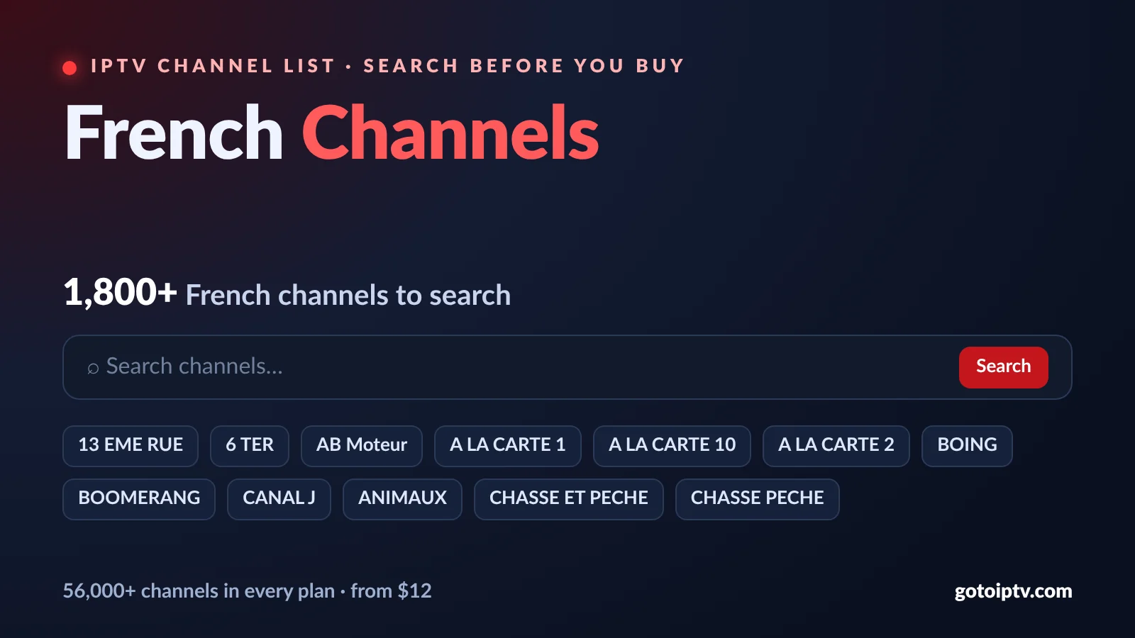 French IPTV channels list with live search: France, Québec and Caribbean