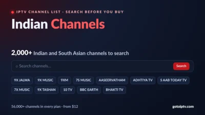 Indian IPTV channels list with live search