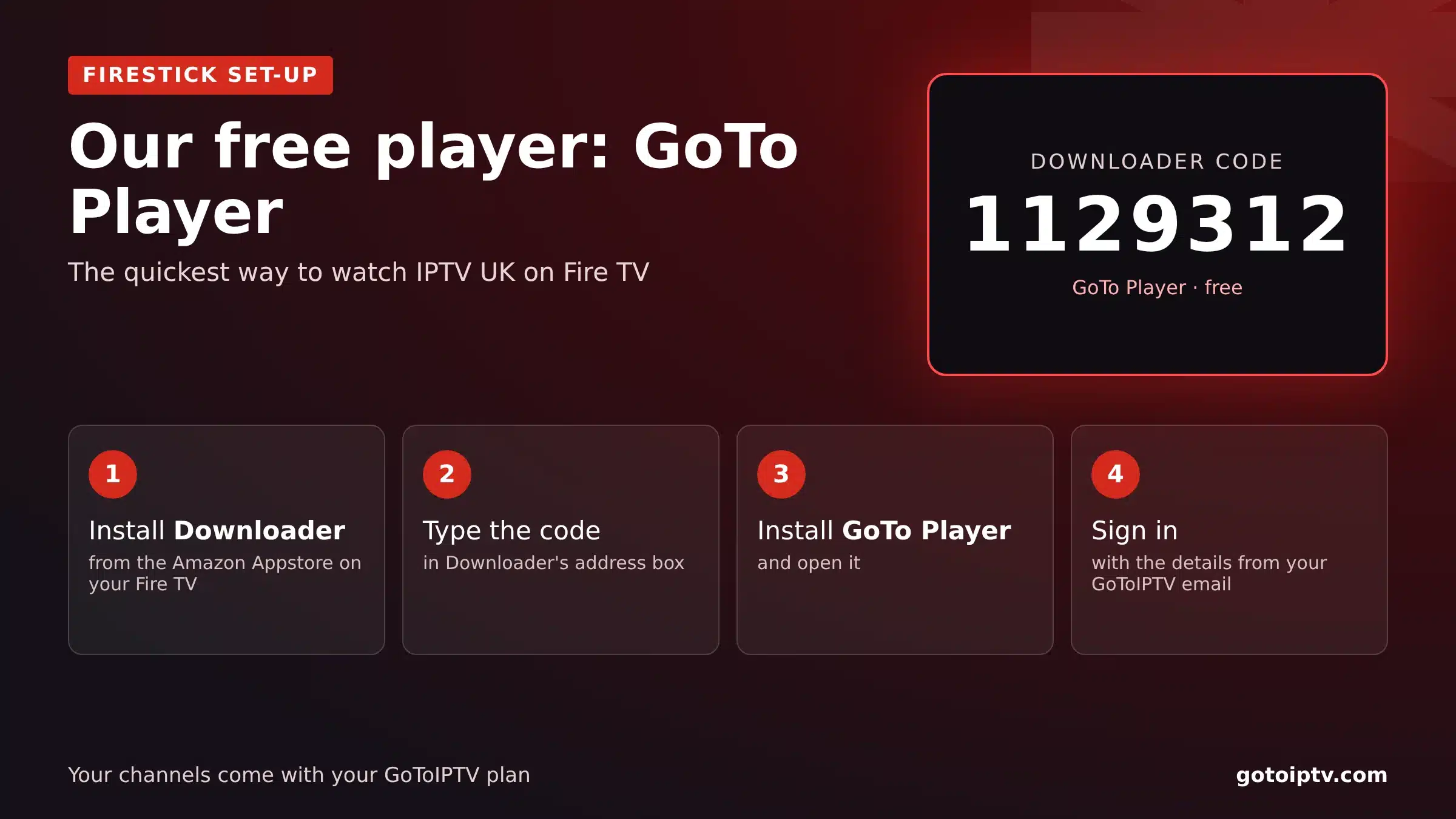 Best IPTV UK set-up on Firestick with GoTo Player, Downloader code 1129312